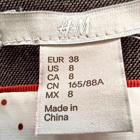 H&M Grey Fit & Flair Scoop Neck Dress Burgundy Polka Dot Lining Size 8 - Picture 14 of 14